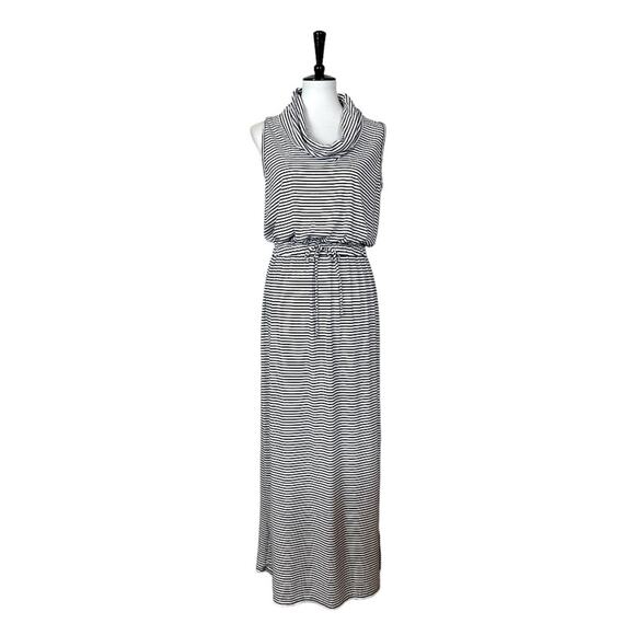 Chico’s Maxi Lydia Dress Zenergy Cowl Neck White Black Stripe Size 1 Women Small - Picture 1 of 13